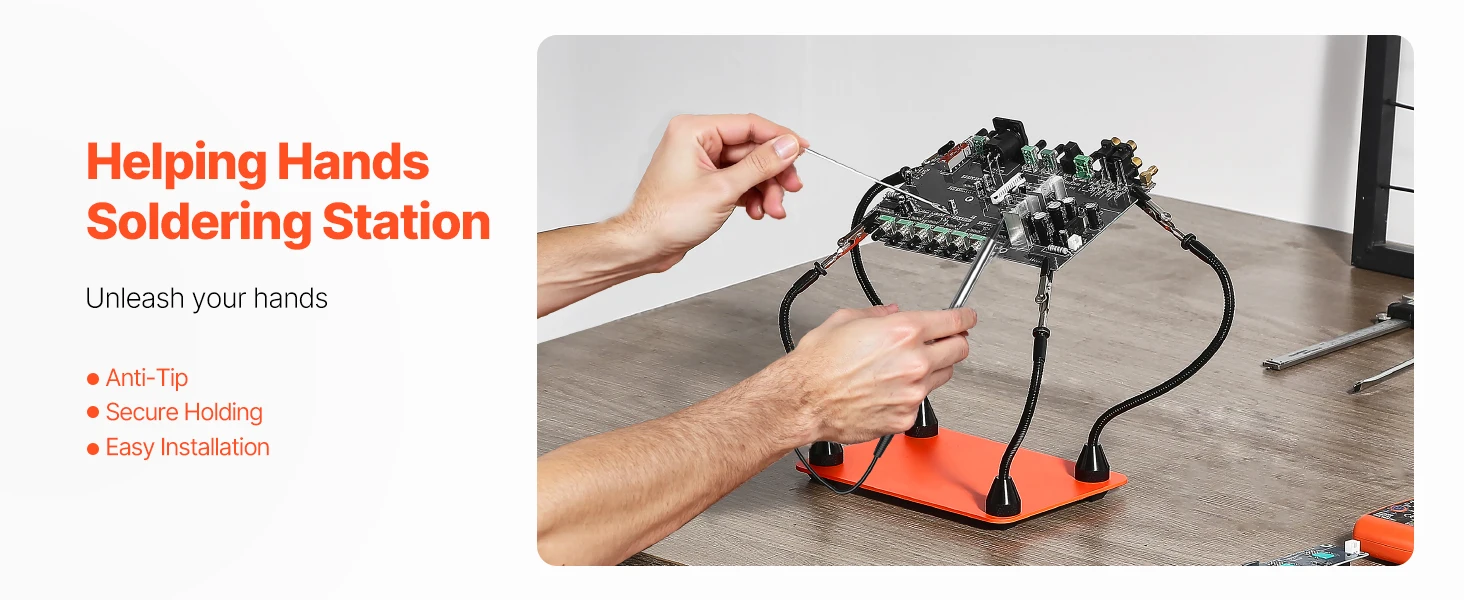 SucceBuy Magnetic Helping Hands Soldering Station 4Flexible Arms Third Hand Tool with 6PCB Pillar Holders for Electronic Repair