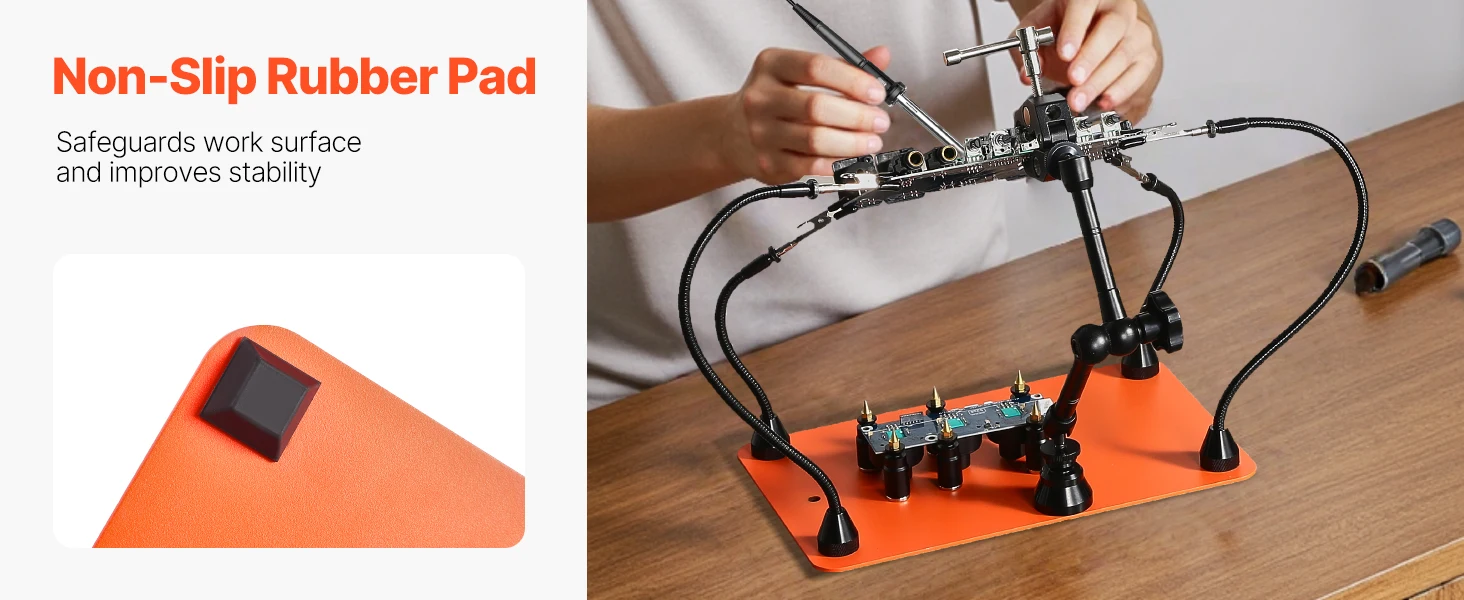 SucceBuy Magnetic Helping Hands Soldering Station 4Flexible Arms Third Hand Tool with 6PCB Pillar Holders for Electronic Repair