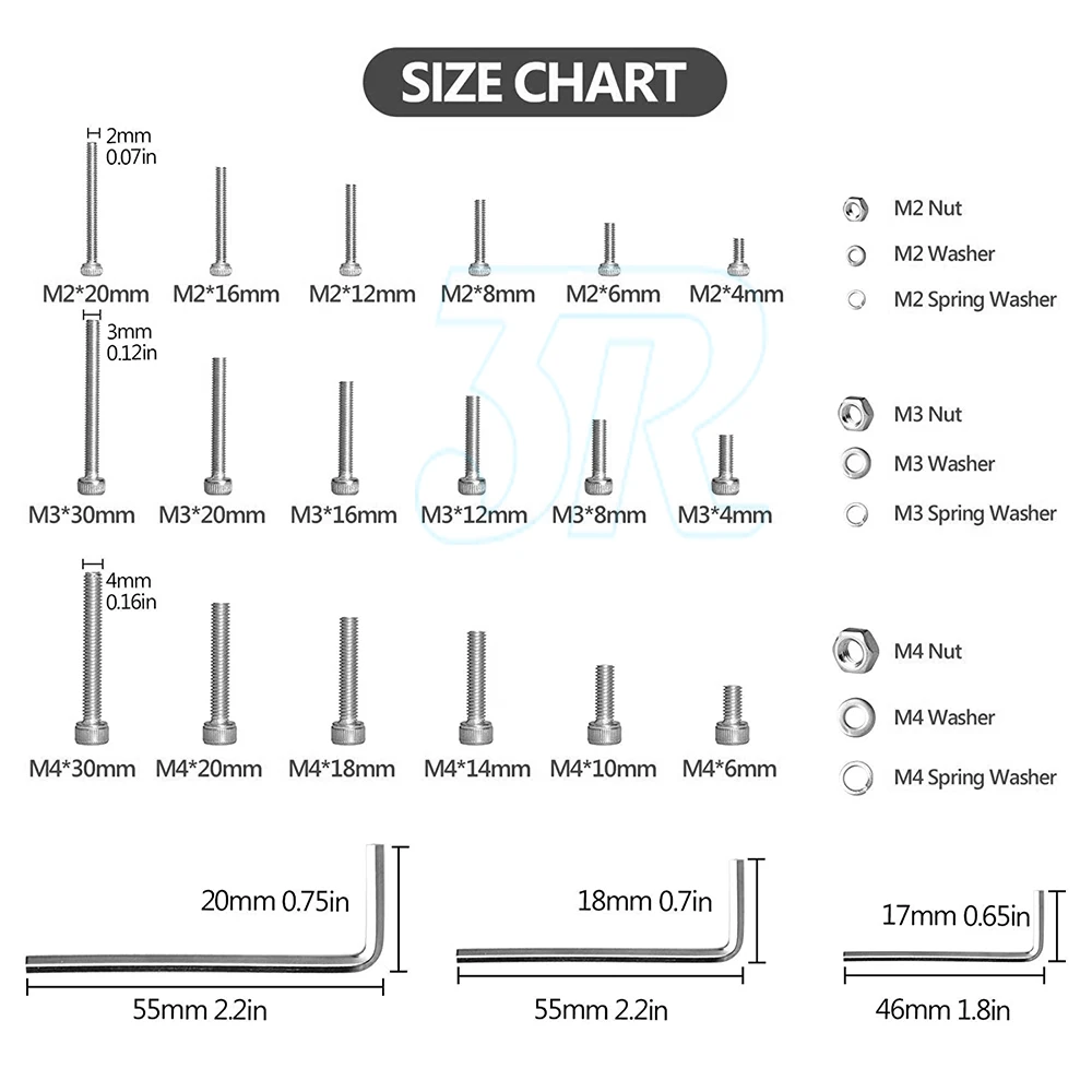 1080pcs M2/M3/M4/M5 Stainless Steel Bolts Nuts Screws Hex Head Assorted Kit Set