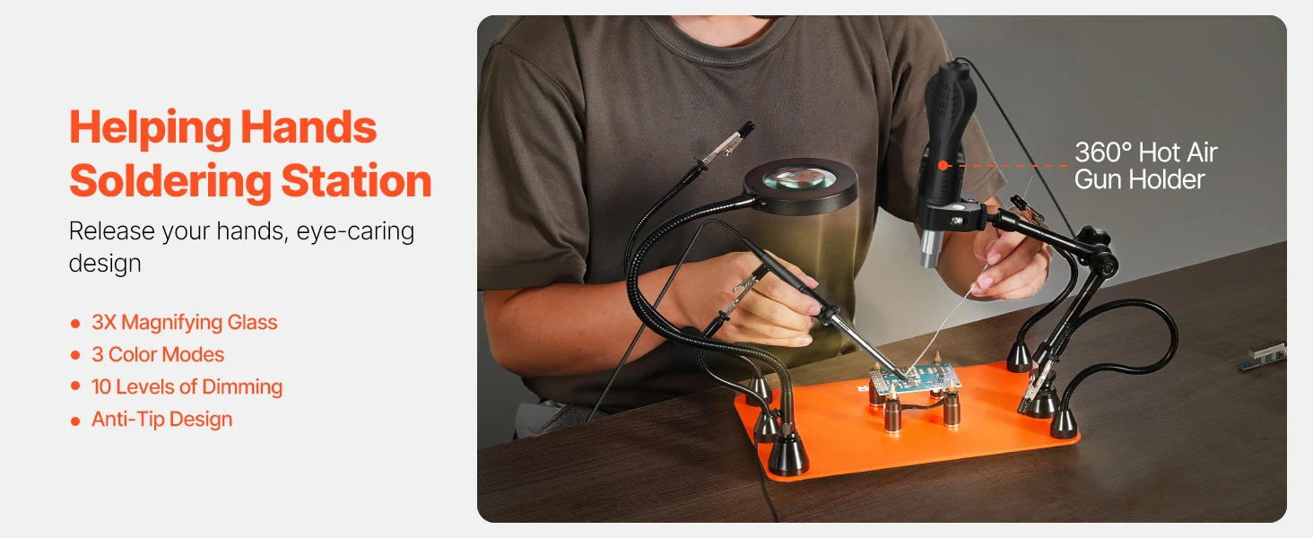 SucceBuy Magnetic Helping Hands Soldering Station 3XLED4PCB360Hot Air Gun Holder Heavy-Duty Base Station for Electronic Repair