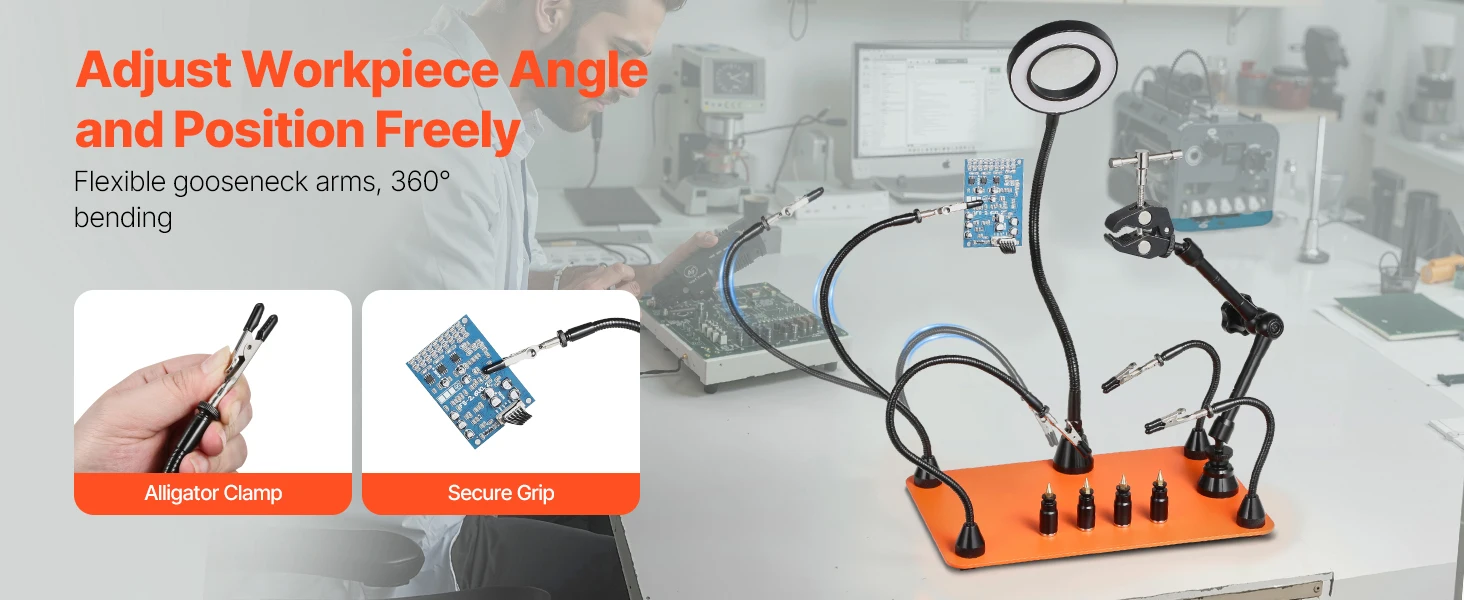 SucceBuy Magnetic Helping Hands Soldering Station 3XLED4PCB360Hot Air Gun Holder Heavy-Duty Base Station for Electronic Repair