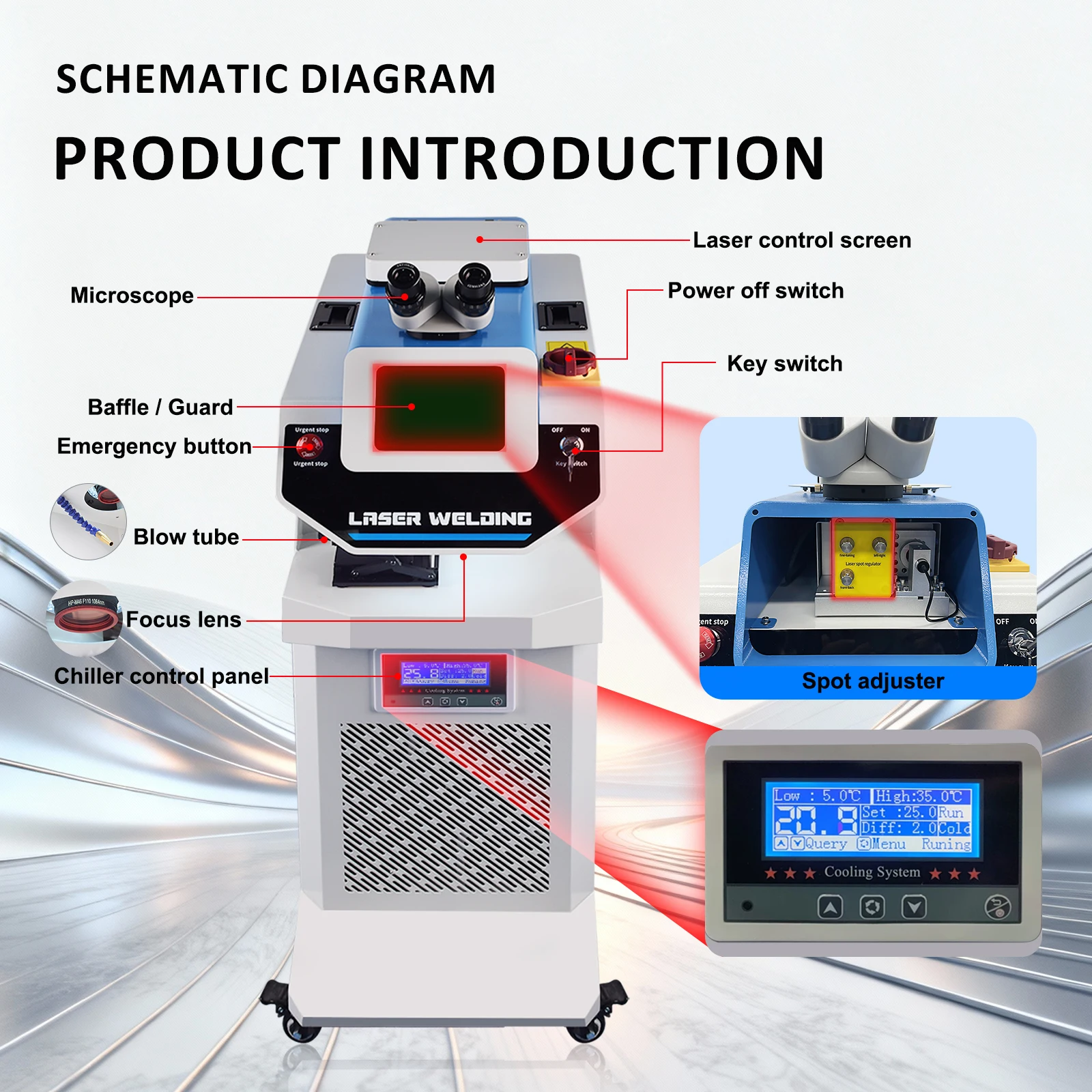 200W Laser Welding Soldering Machine Jewely Spot Welder for Gold Silver Copper Stainless Steel Water Cooled CCD Microscope