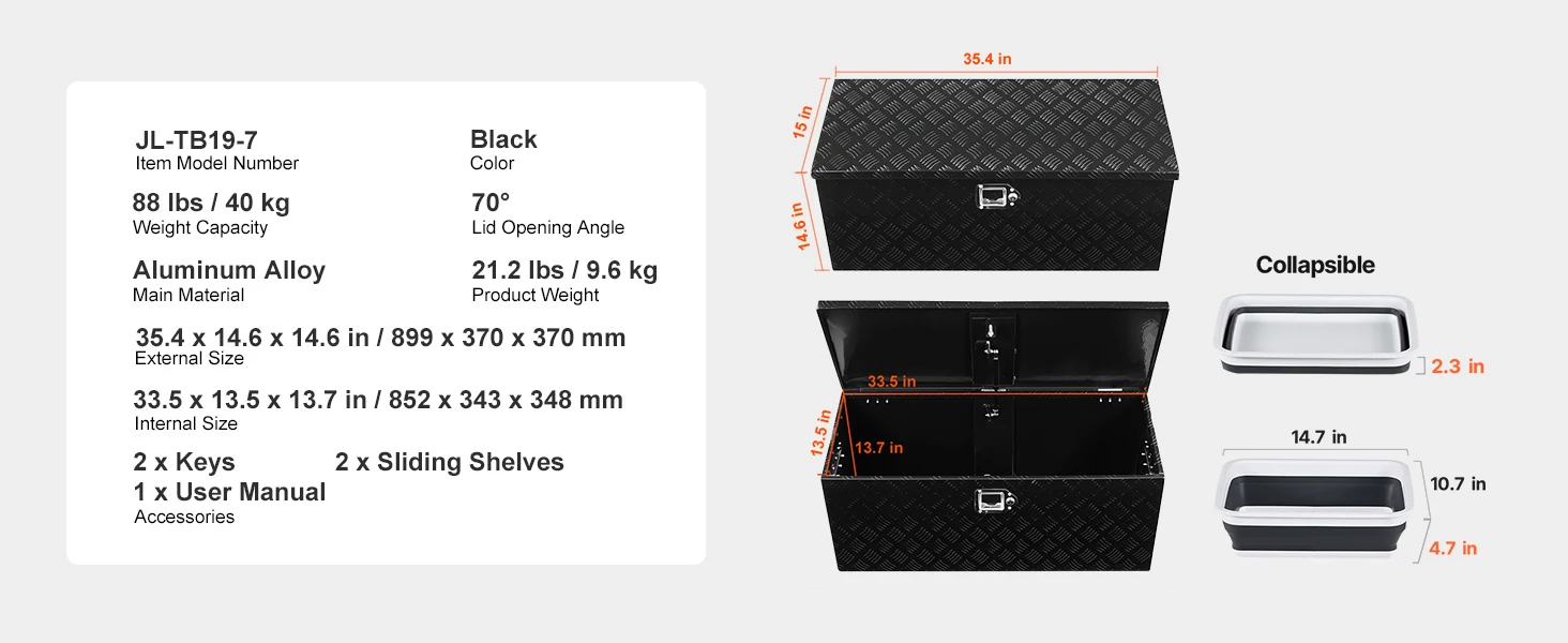 SucceBuy  Heavy Duty Aluminum Truck Bed Tool Box Stripes Plated Tool Box with Handle Storage Toolbox Chest Organizer for Trailer