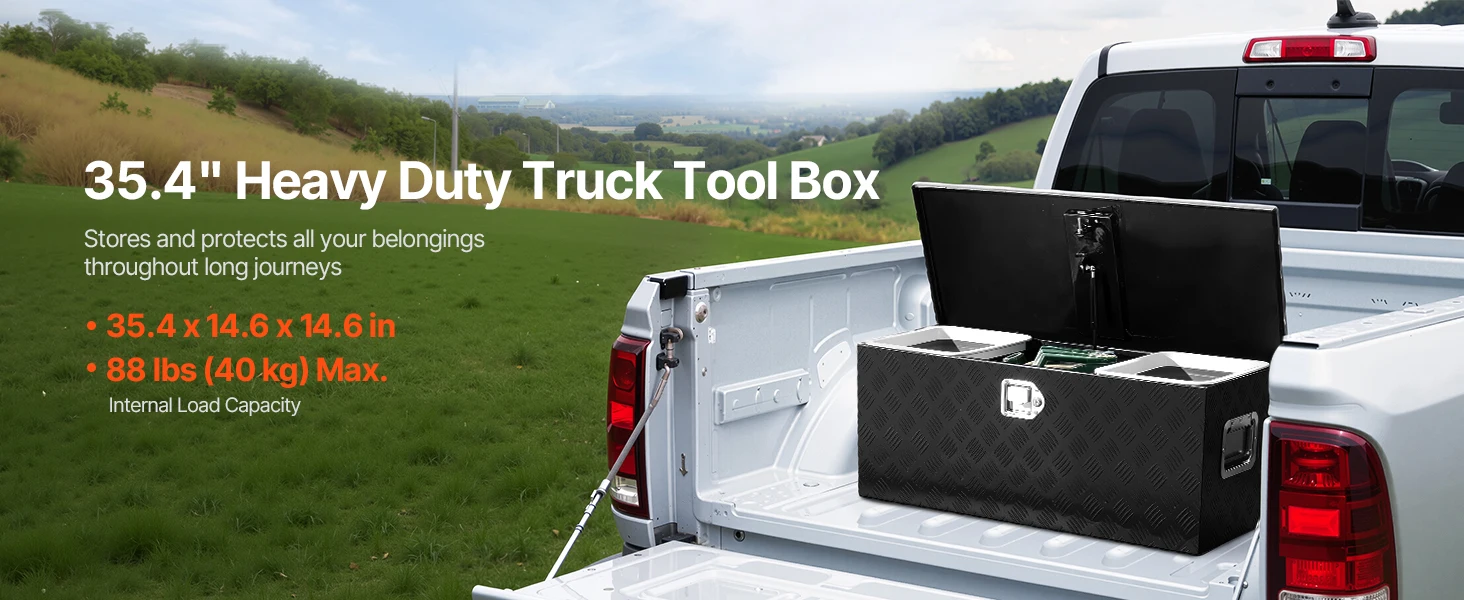 SucceBuy  Heavy Duty Aluminum Truck Bed Tool Box Stripes Plated Tool Box with Handle Storage Toolbox Chest Organizer for Trailer