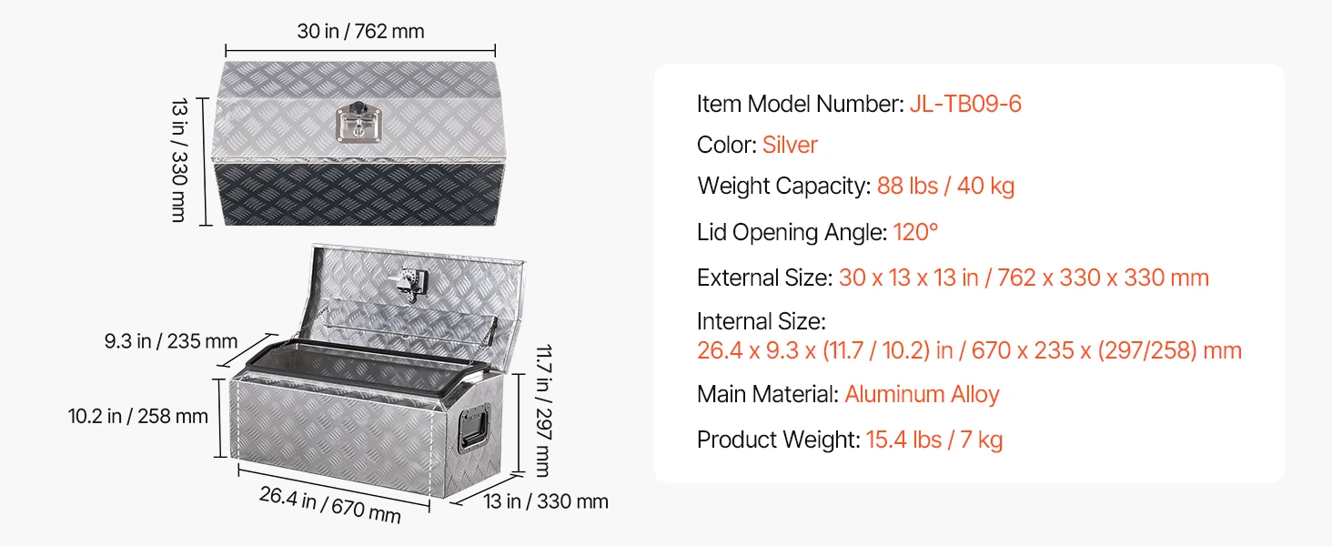 SucceBuy  Heavy Duty Aluminum Truck Bed Tool Box Stripes Plated Tool Box with Handle Storage Toolbox Chest Organizer for Trailer