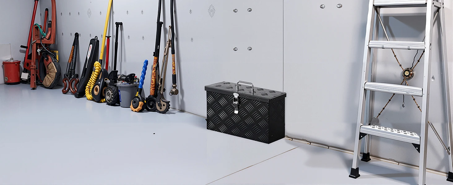 SucceBuy  Heavy Duty Aluminum Truck Bed Tool Box Stripes Plated Tool Box with Handle Storage Toolbox Chest Organizer for Trailer