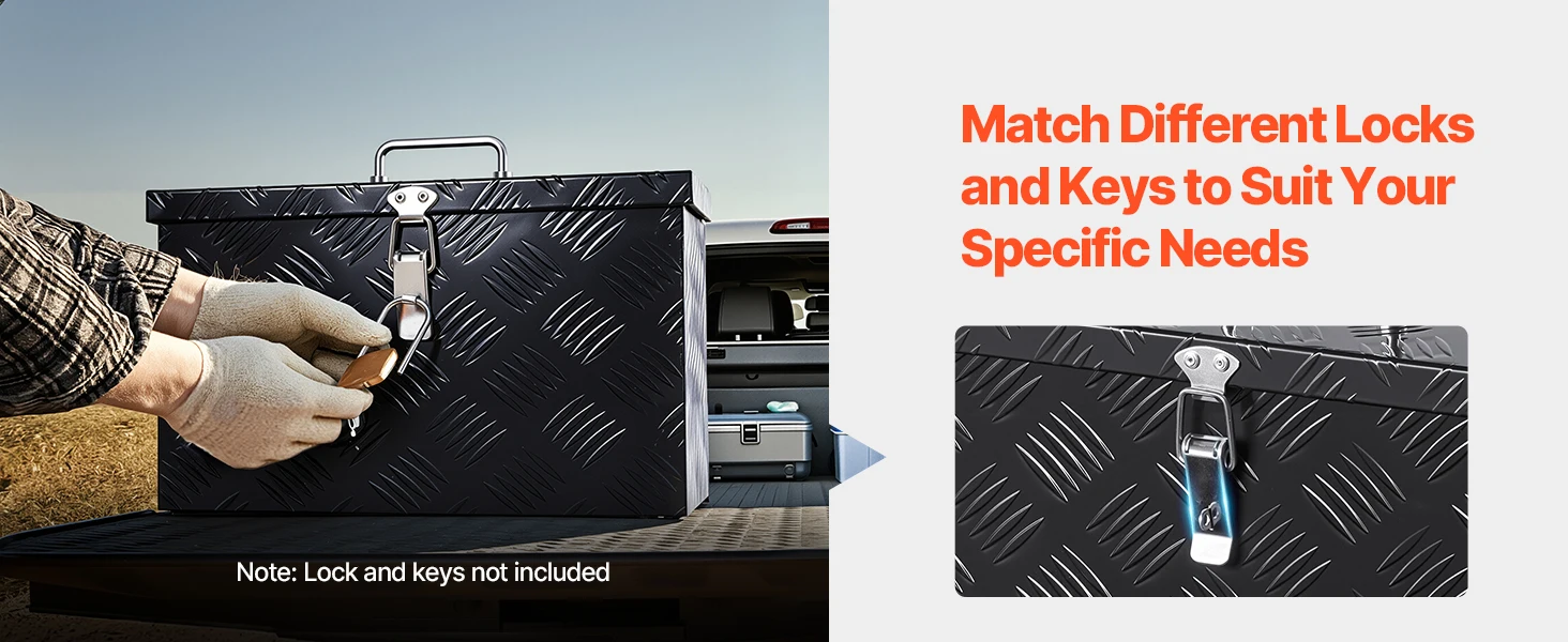 SucceBuy  Heavy Duty Aluminum Truck Bed Tool Box Stripes Plated Tool Box with Handle Storage Toolbox Chest Organizer for Trailer