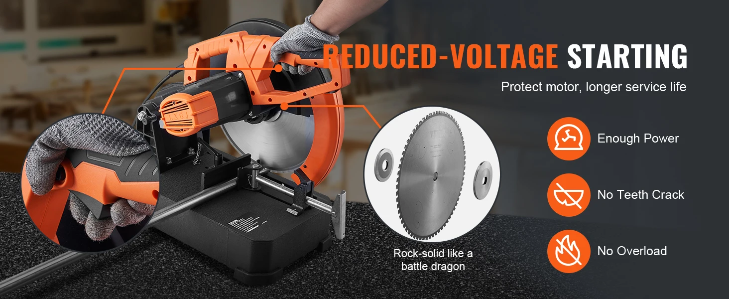 SucceBuy 2800 W Chop Saw 14"/355 mm Blade Diameter Cut Off Saw 1200RPM Steel Cutting Machine 0-45° Adjustable Dry Cut Chop Saw