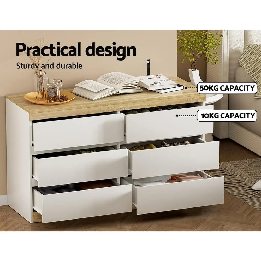 Modern White 6 Drawer Tallboy Chest Bedroom Storage Cabinet Dresser Organizer Furniture