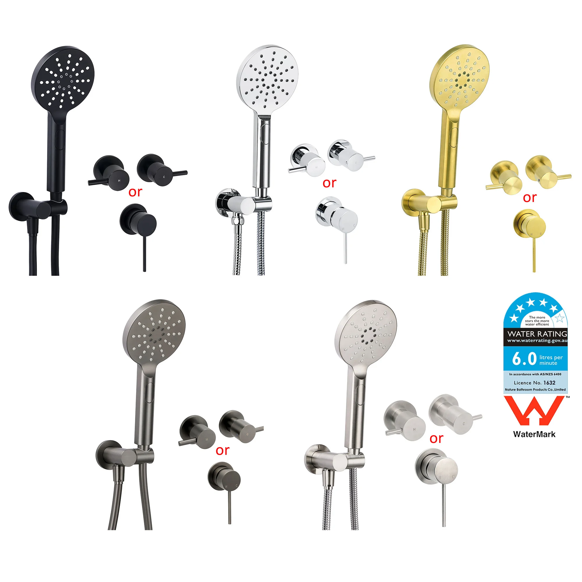 **Sydney Stock** KYLINS Brushed Gold Gun Metal Chrome Black Hand Held Shower Head Set Holder Kit Mixer Taps WELS WATERMARK