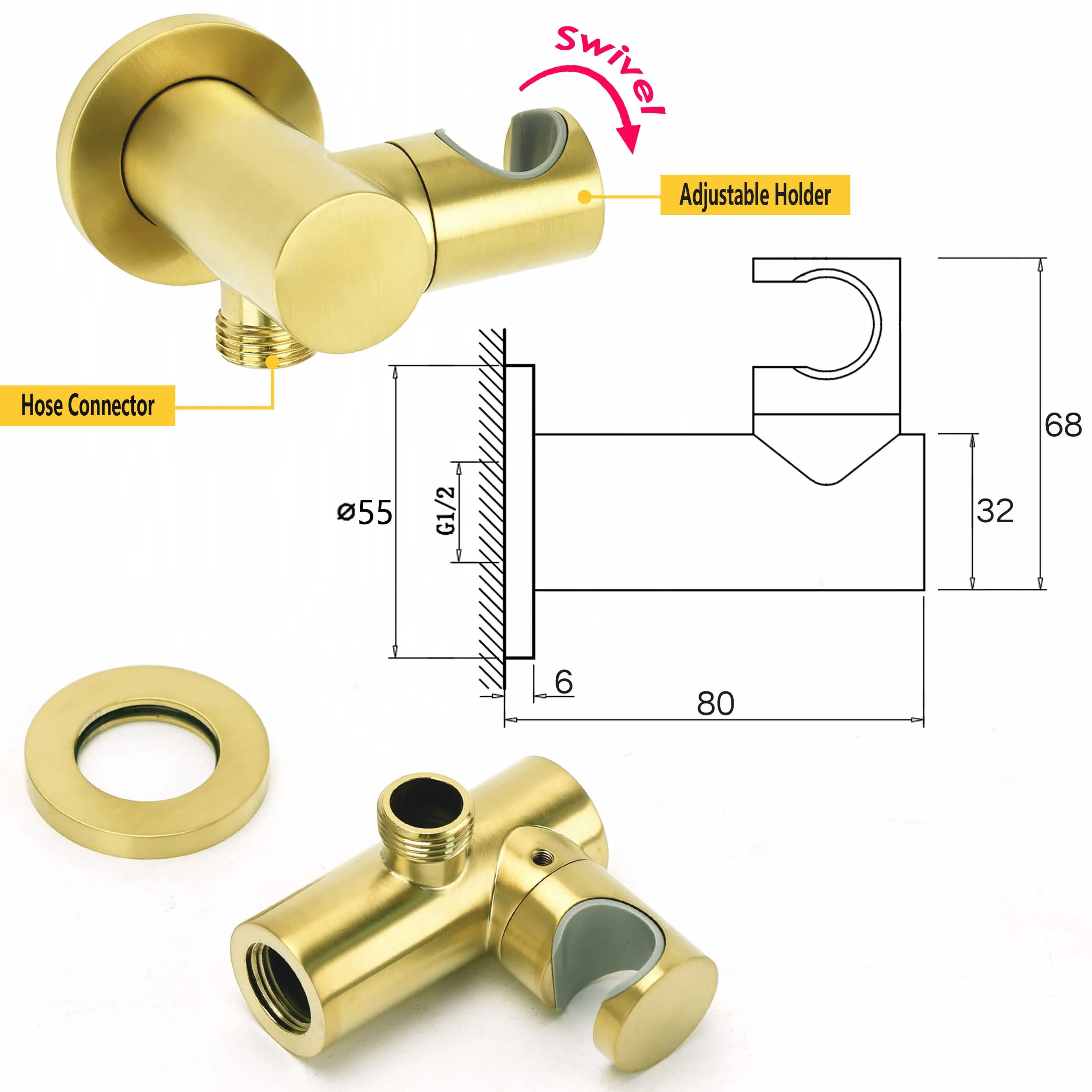 **Sydney Stock** KYLINS Brushed Gold Gun Metal Chrome Black Hand Held Shower Head Set Holder Kit Mixer Taps WELS WATERMARK