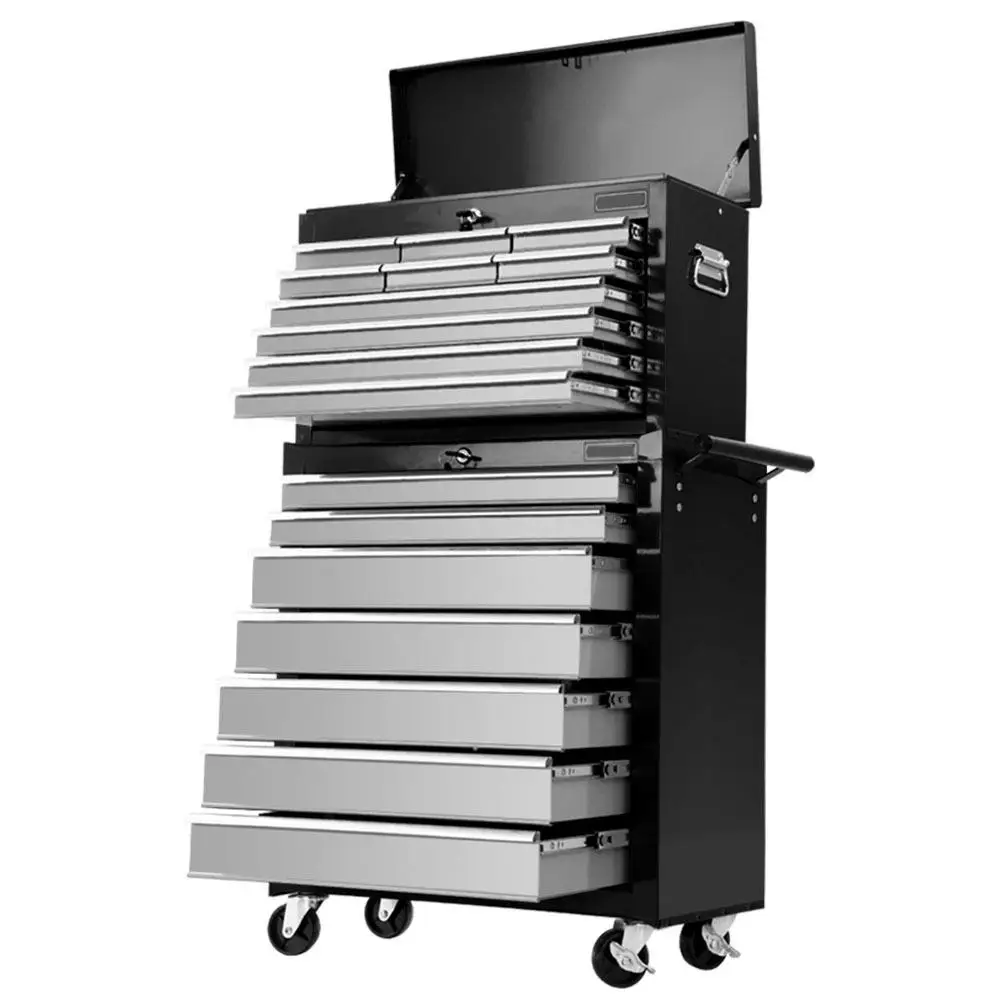 17 Drawer Mobile Tool Cabinet Chest Trolley Garage Storage Organizer Grey