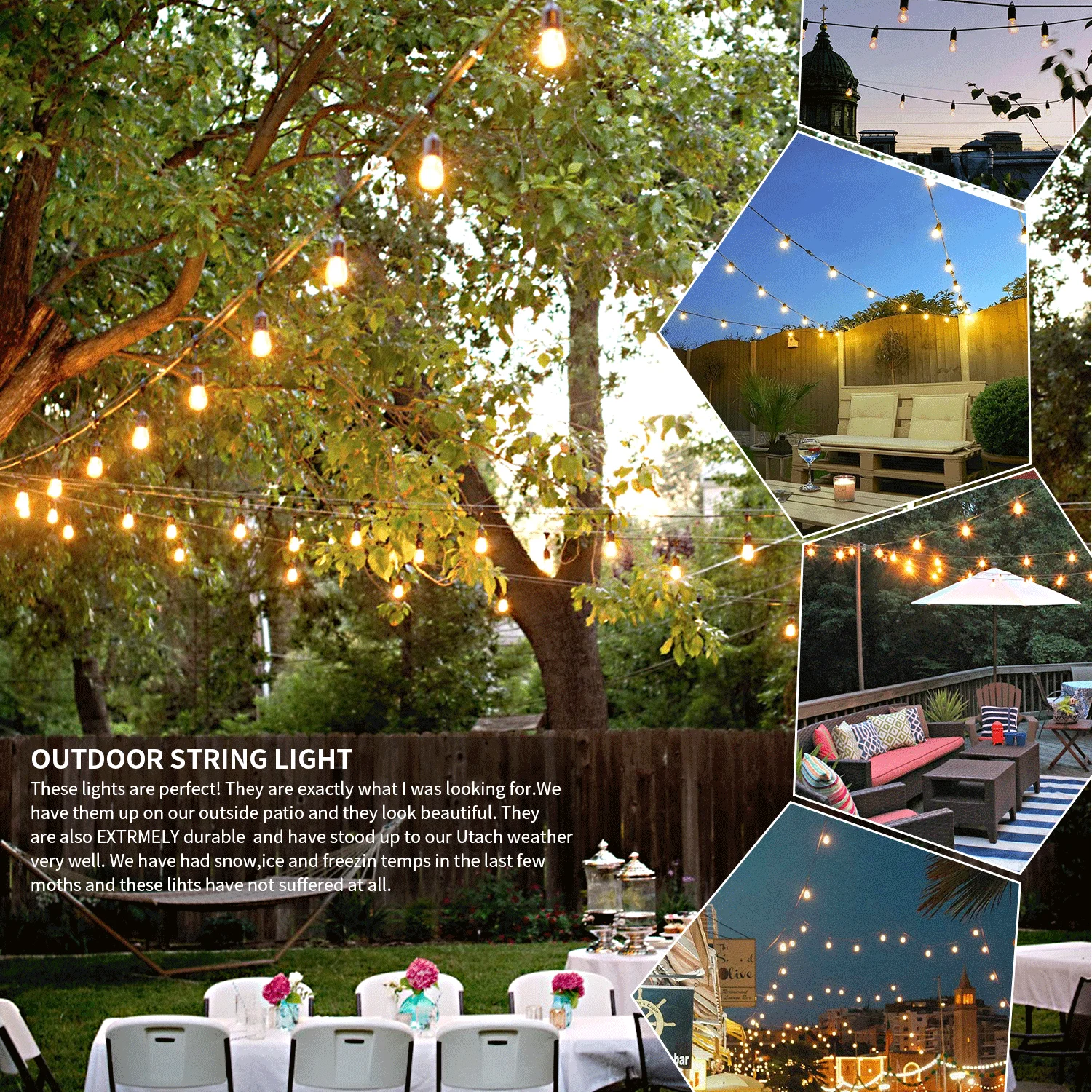 48FT Festoon String Lights Kits Christmas Wedding Party Indoor Outdoor IP65