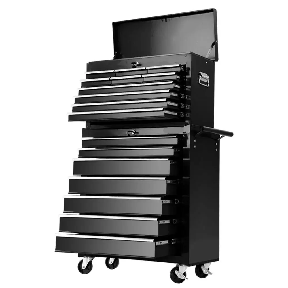 17 Drawer Mobile Tool Box Cabinet Chest Trolley Garage Storage Organizer Black