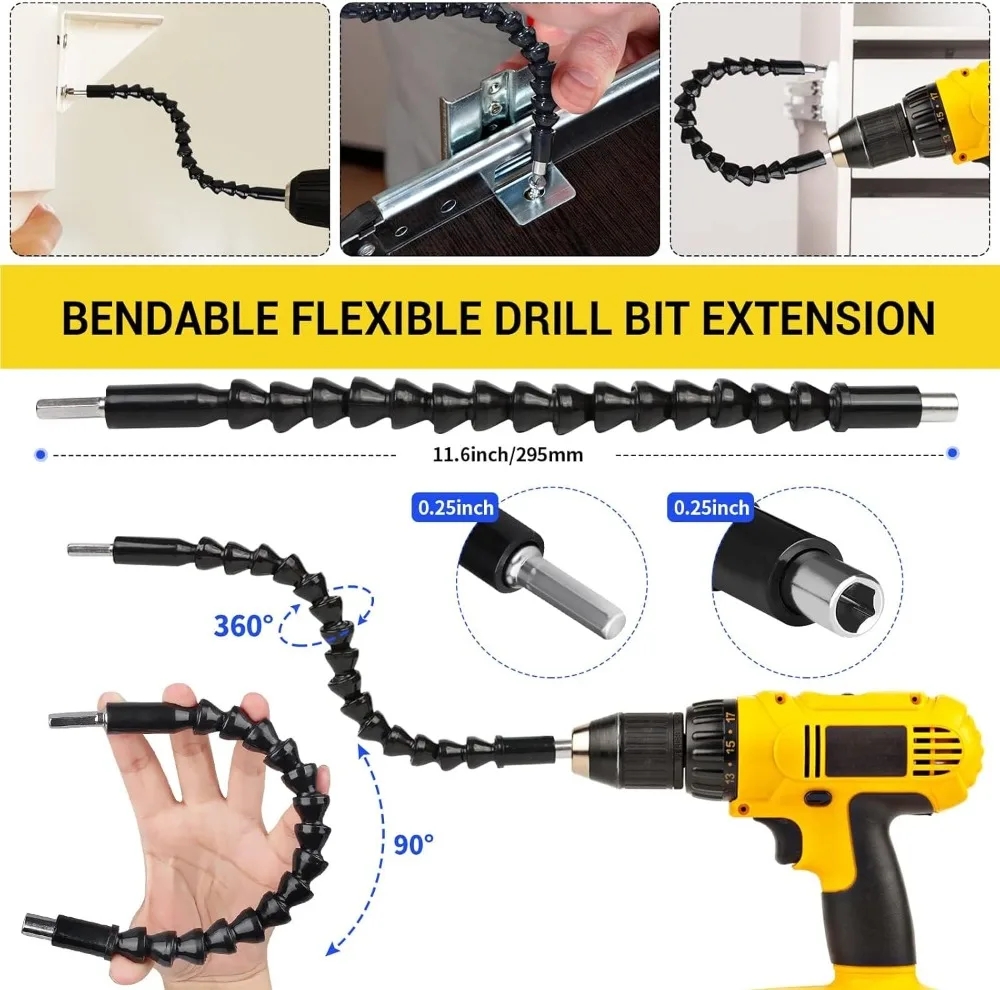 18Pcs 360 Rotatable Hex Shank Impact Driver Socket Adapter Set 105° Right Angle Drill Attachment 10 Short Screwdriver Bits