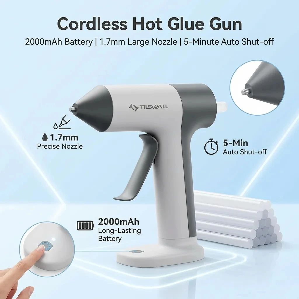 Cordless Glue Gun 30s Fast Heating Electric Hot Melt Glue Gun With 20pcs Glue Sticks 2000mAh Type-C Rechargeable Hot Melt Glue Gun 1.7mm Precision Nozzle For DIY Craft Home Repair Quick Repairs