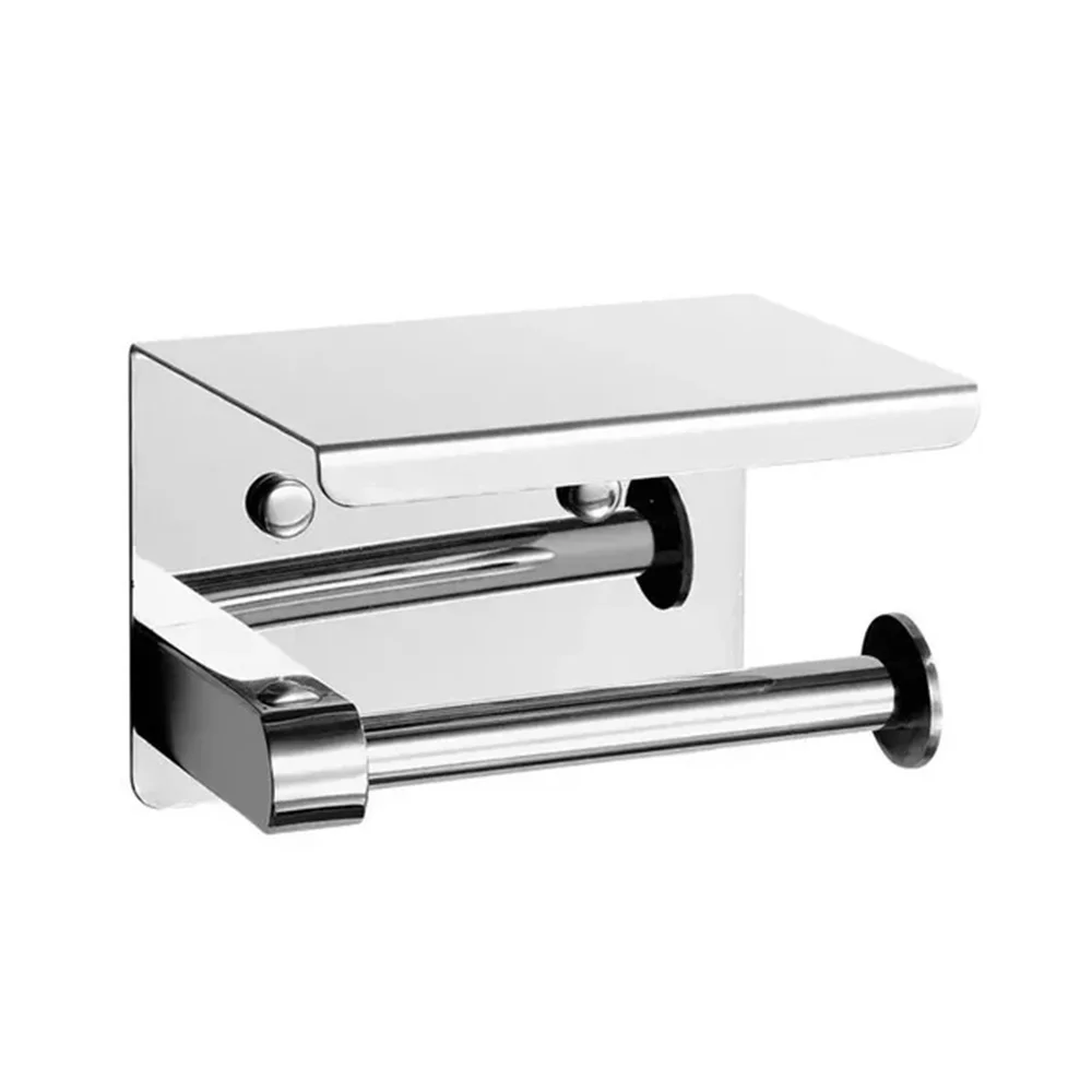 Toilet Paper Roll Holder with Phone Shelf Tissue Rack chrome steel Bathroom NEW