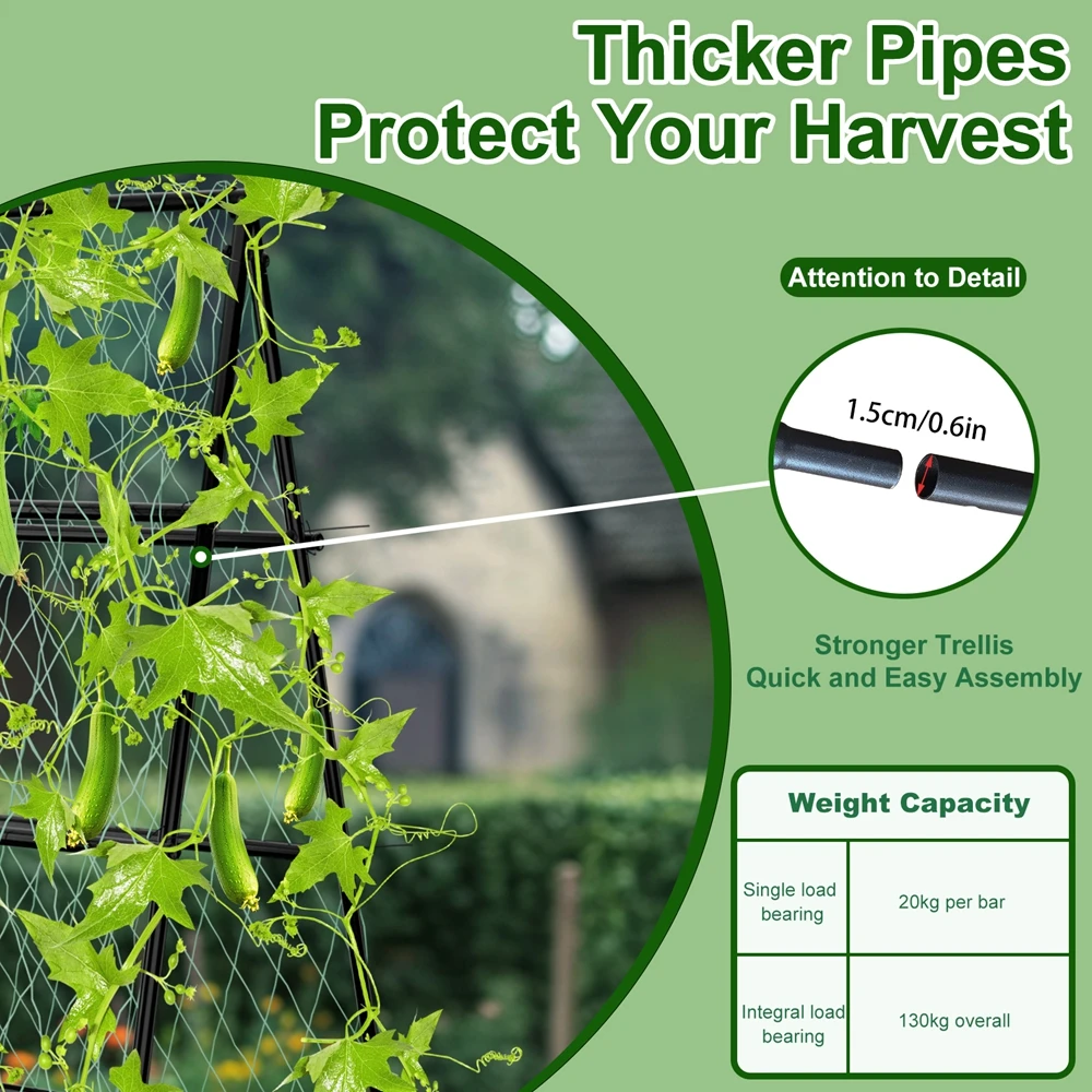 Metal A-Shaped Plant Vegetable Climbing Trills Garden Flower Arch Trellis with Nylon Netting