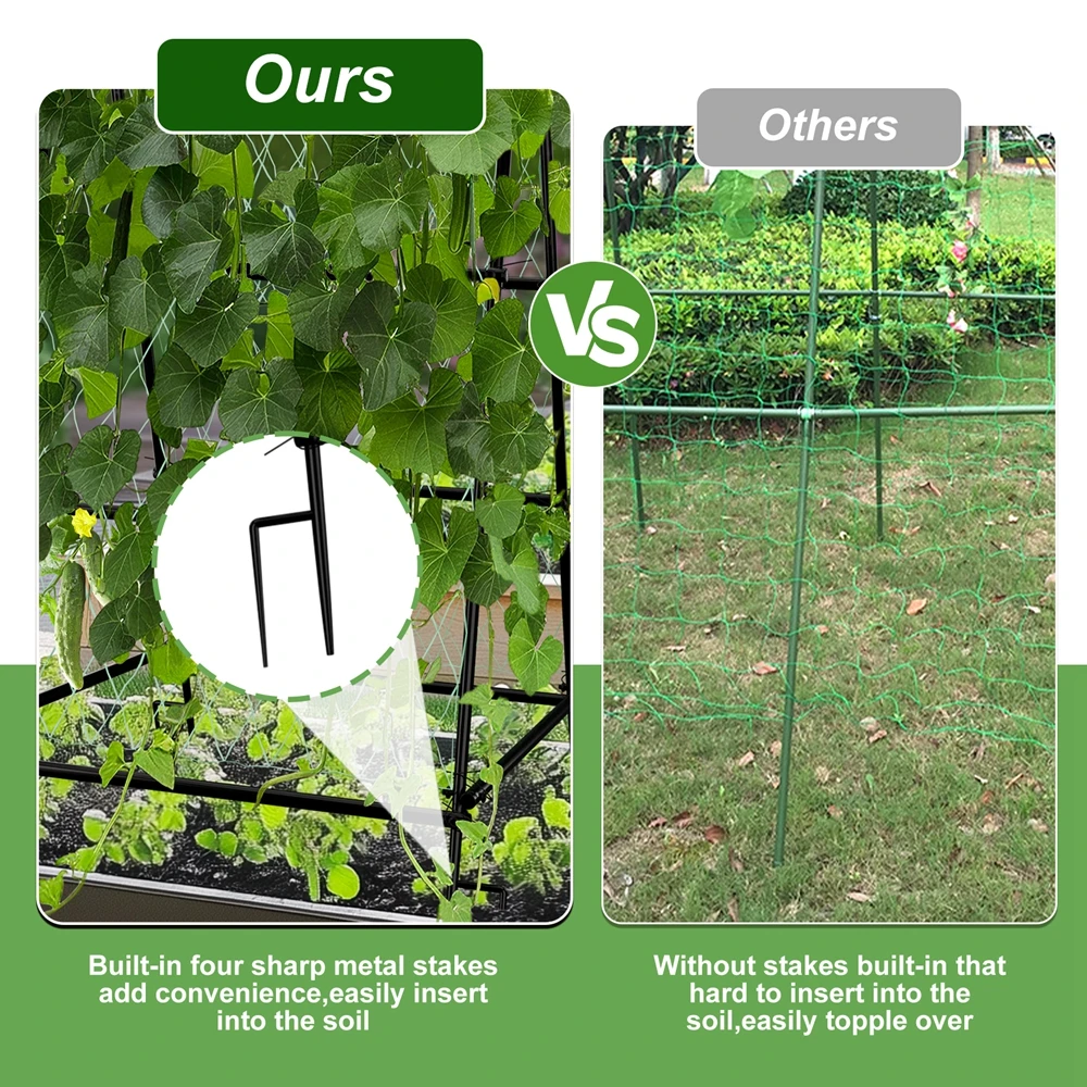 Metal A-Shaped Plant Vegetable Climbing Trills Garden Flower Arch Trellis with Nylon Netting