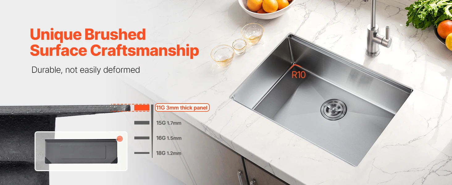 SucceBuy Kitchen Sink Workstation Stainless Steel Sinks ingle Bowl Basin with Ledge & Accessories Household Dishwasher for RV