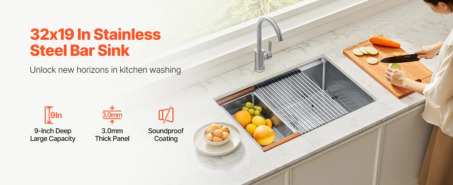 SucceBuy Kitchen Sink Workstation Stainless Steel Sinks ingle Bowl Basin with Ledge & Accessories Household Dishwasher for RV