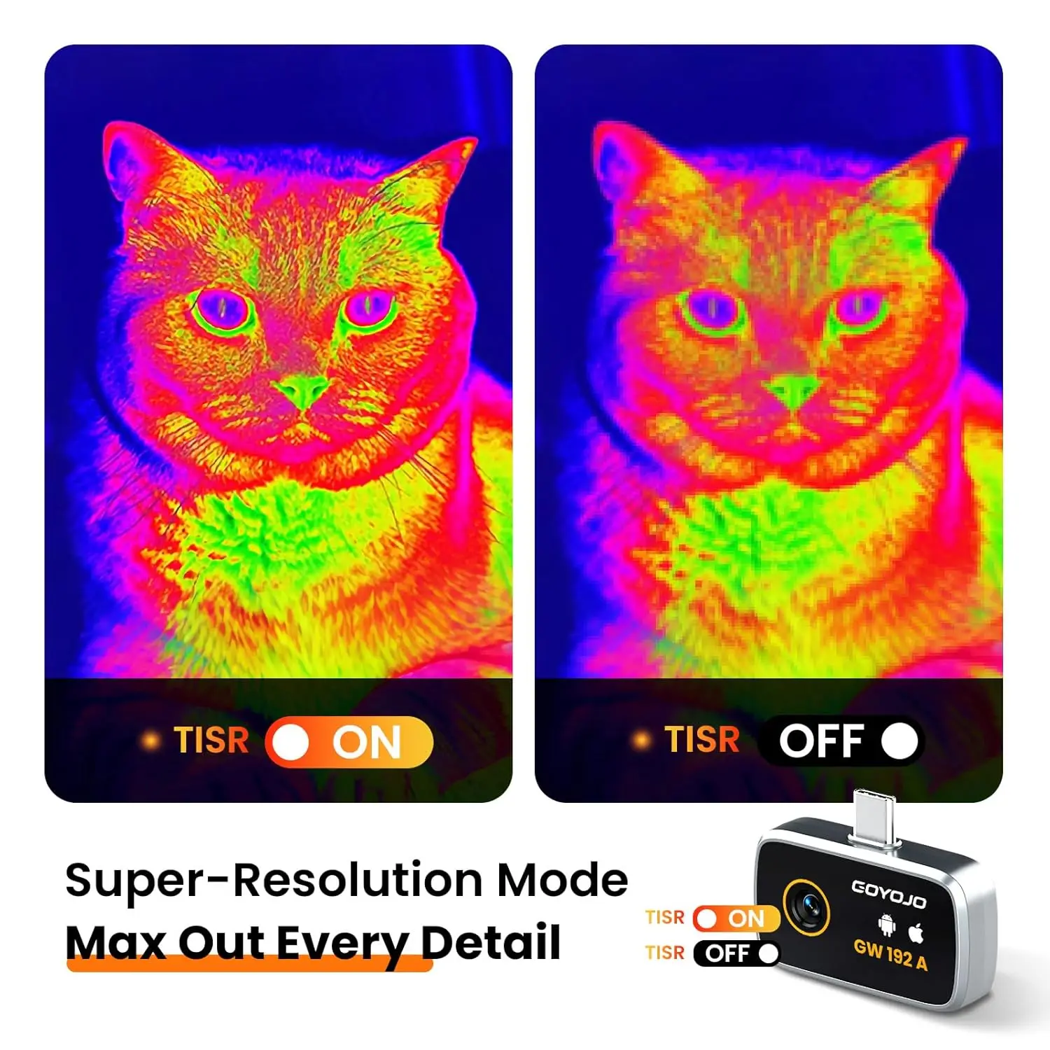 GOYOJO Thermal Imaging Camera for Android/iphone 15/16/17 iOS Series 192x192 IR Resolution– Water Leak Detection HVAC Electrical Plumbing, Automotive Repair, Home Inspection, DIY-USB-C Infrared Imager -4°F~752°F GW340 GW192A