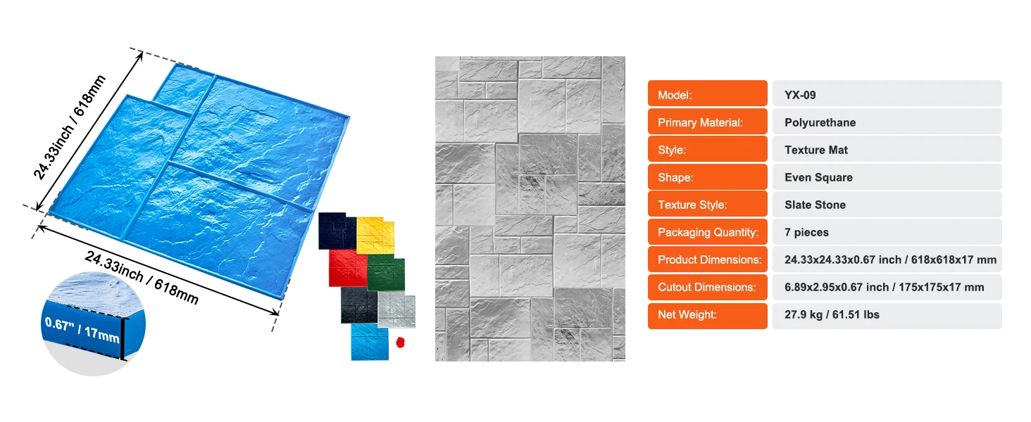 SucceBuy Concrete Stamps Mat Concrete Texturing Skin Polyurethane Stone Tile Texture Mat Concrete Molds for Outdoor Decorative