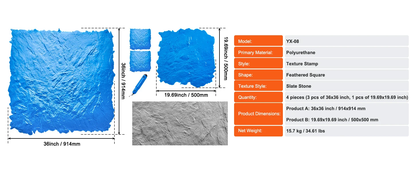 SucceBuy Concrete Stamps Mat Concrete Texturing Skin Polyurethane Stone Tile Texture Mat Concrete Molds for Outdoor Decorative