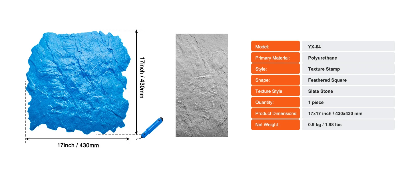 SucceBuy Concrete Stamps Mat Concrete Texturing Skin Polyurethane Stone Tile Texture Mat Concrete Molds for Outdoor Decorative