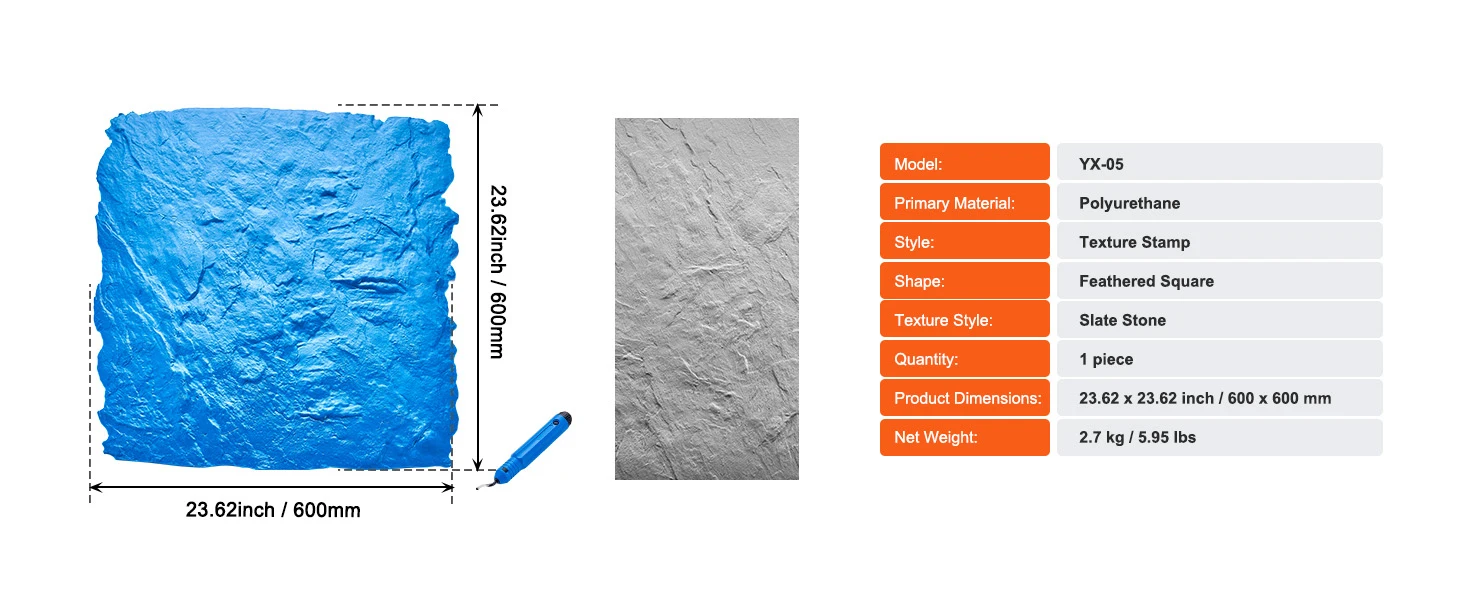 SucceBuy Concrete Stamps Mat Concrete Texturing Skin Polyurethane Stone Tile Texture Mat Concrete Molds for Outdoor Decorative