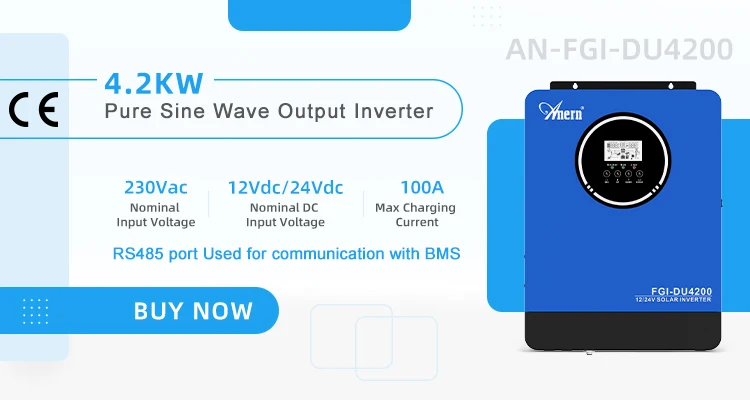 Anern 6.2KW 4.2KW 3KW 1.6KW Hybrid Inverter Off Grid Dual AC Output MPPT 120A on Grid Solar Inverter 48V 24V 12V 230V PV 500Vdc
