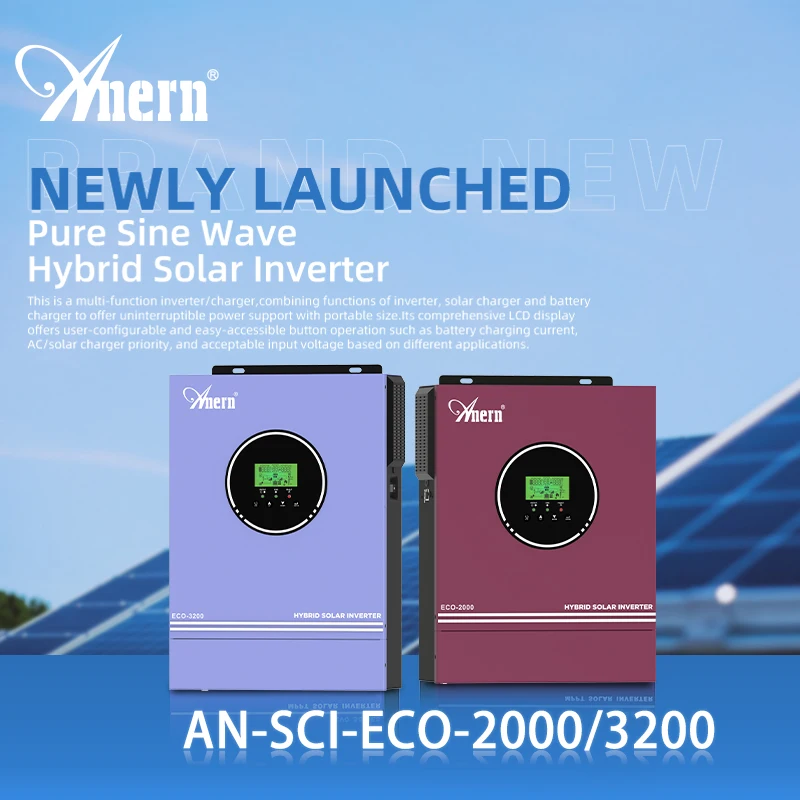 Anern 6.2KW 4.2KW 3KW 1.6KW Hybrid Inverter Off Grid Dual AC Output MPPT 120A on Grid Solar Inverter 48V 24V 12V 230V PV 500Vdc