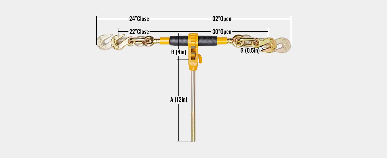 SucceBuy Heavy Ratchet Chain Binder Tie Down Hauling Load Strap with Detachable Hook Antiskid Handle for Flatbed Truck Trailer