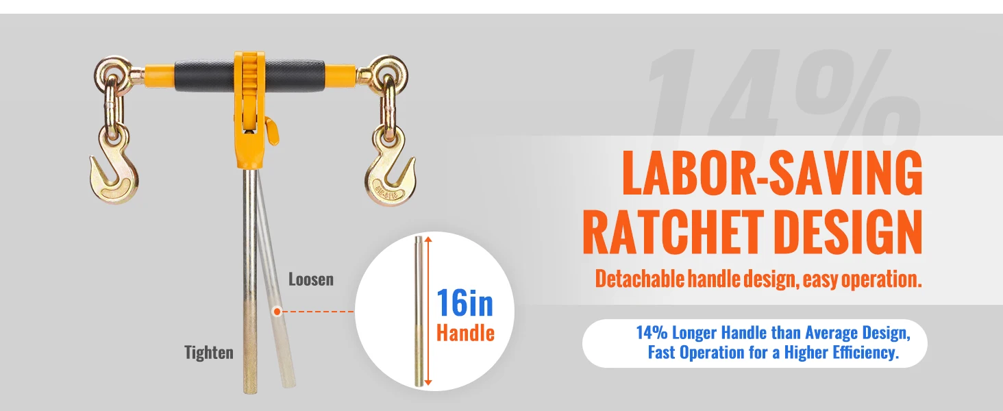 SucceBuy Heavy Ratchet Chain Binder Tie Down Hauling Load Strap with Detachable Hook Antiskid Handle for Flatbed Truck Trailer