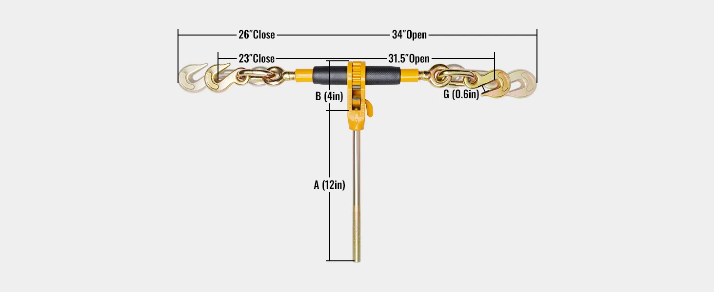 SucceBuy Heavy Ratchet Chain Binder Tie Down Hauling Load Strap with Detachable Hook Antiskid Handle for Flatbed Truck Trailer