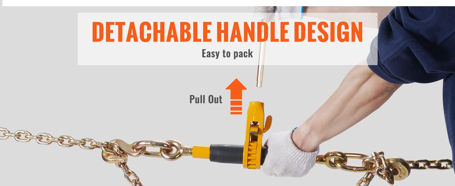 SucceBuy Heavy Ratchet Chain Binder Tie Down Hauling Load Strap with Detachable Hook Antiskid Handle for Flatbed Truck Trailer