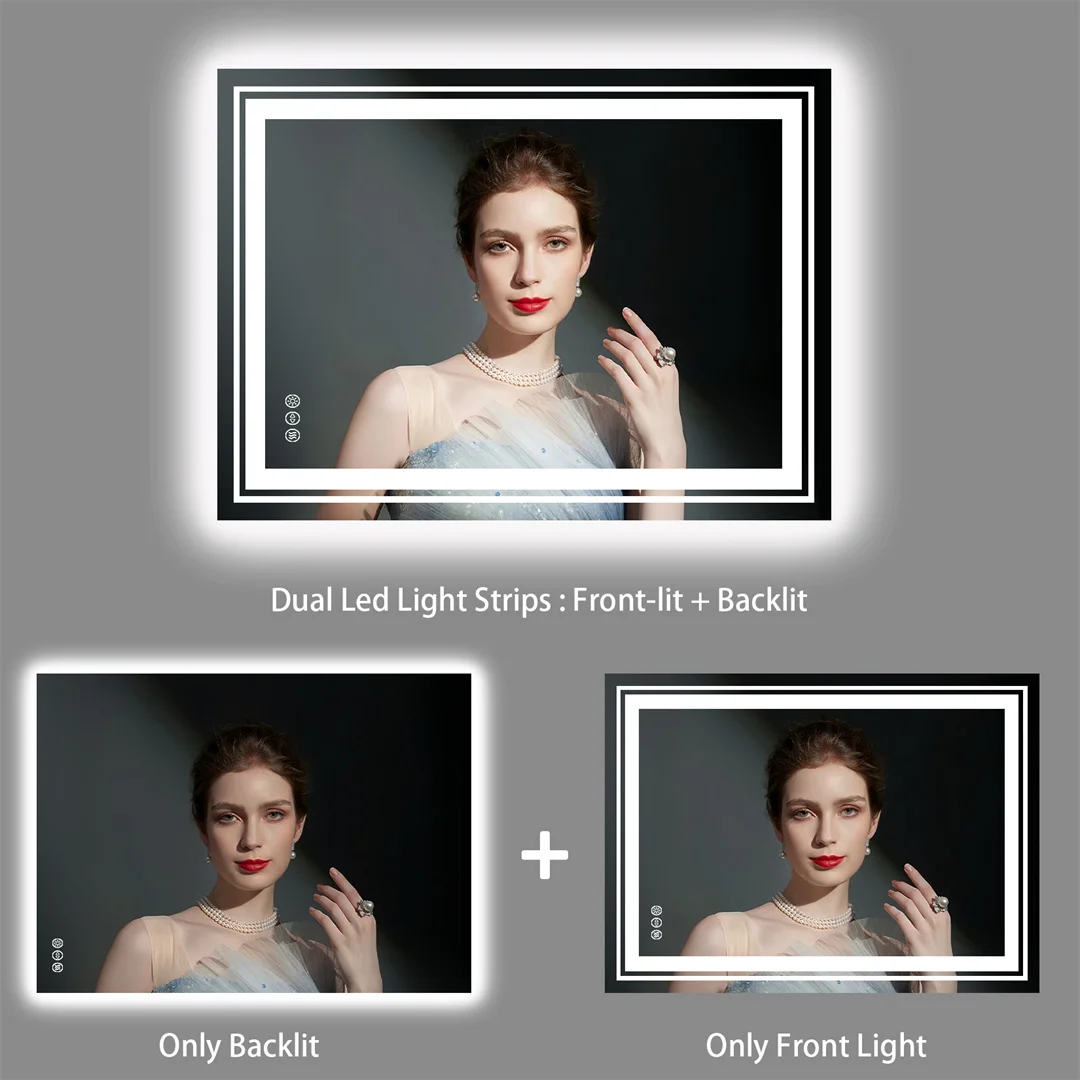Crystal LED Bathroom Mirror Dimmable IP65 Waterproof Double Lights Vanity Makeup Mirror Luxury Dressing Wall Mount