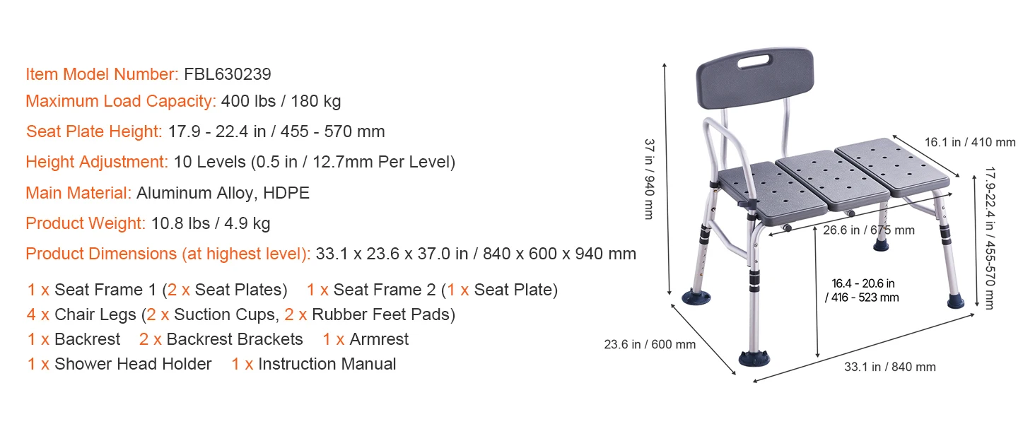 SucceBuy Tub Transfer Bench for Bathtub Shower Seats Lightweight Shower Bench with Non-Slip Bath Seats with Backrest and Armrest