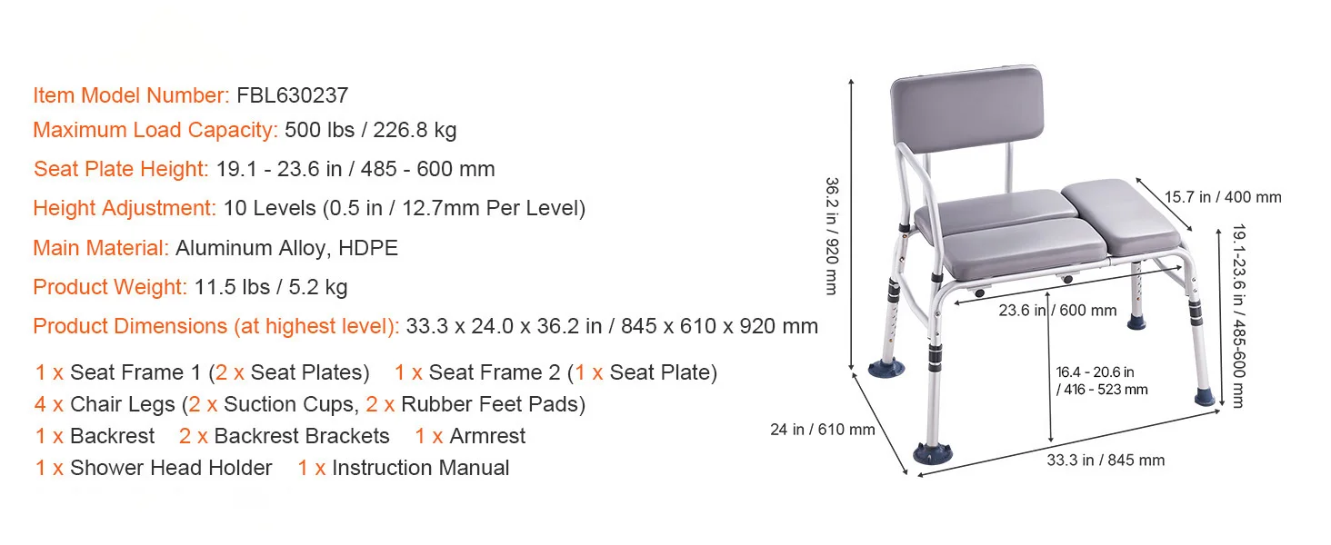 SucceBuy Tub Transfer Bench for Bathtub Shower Seats Lightweight Shower Bench with Non-Slip Bath Seats with Backrest and Armrest