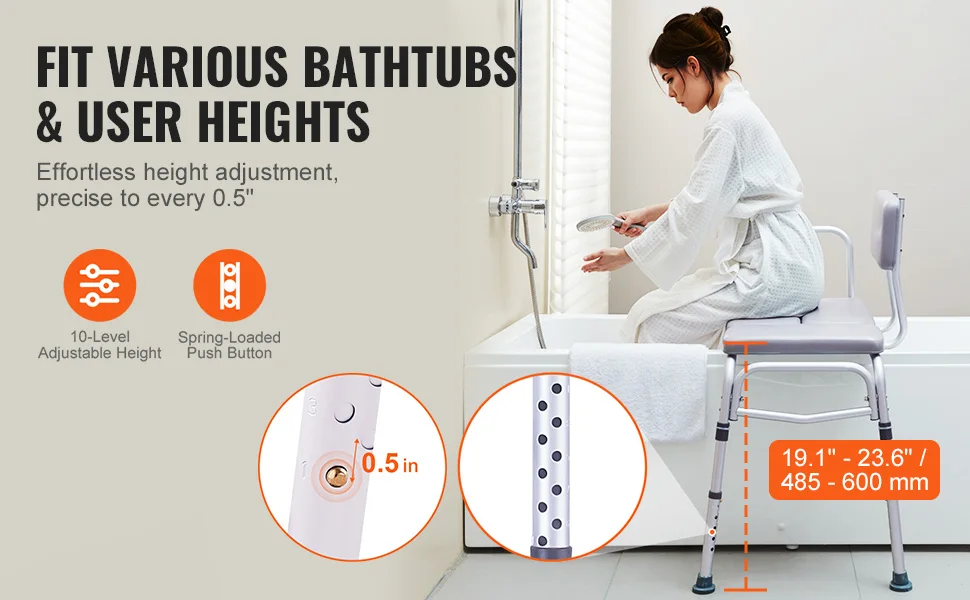 SucceBuy Tub Transfer Bench for Bathtub Shower Seats Lightweight Shower Bench with Non-Slip Bath Seats with Backrest and Armrest