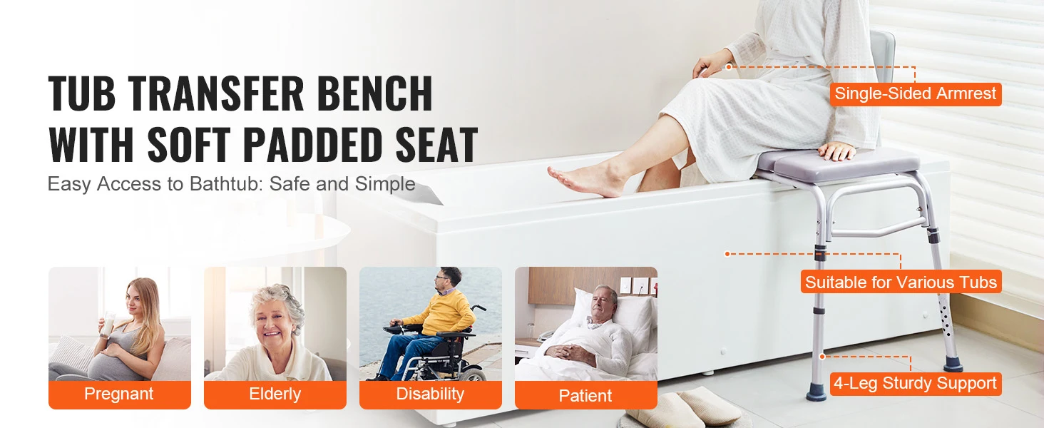 SucceBuy Tub Transfer Bench for Bathtub Shower Seats Lightweight Shower Bench with Non-Slip Bath Seats with Backrest and Armrest