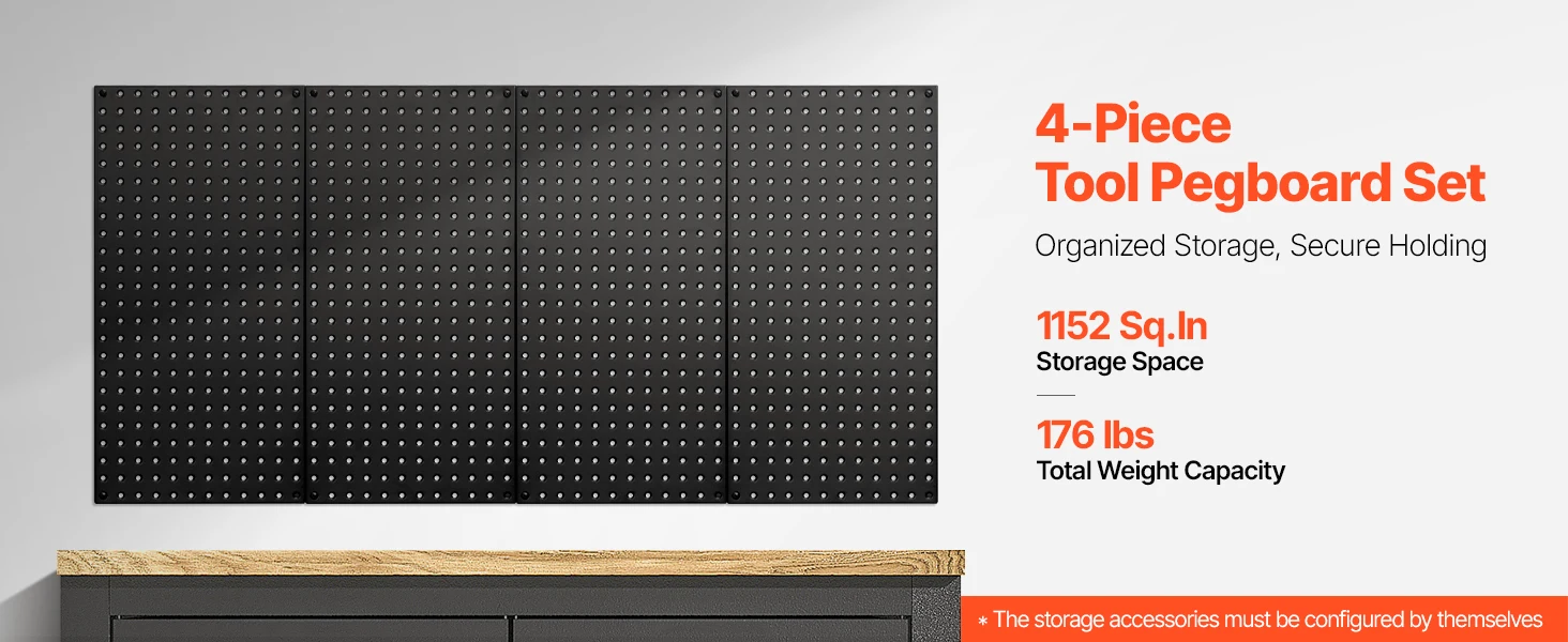 SucceBuy 24" x12" 4pcs Metal Pegboard Panels Steel Wall Tools Organizer Garage Storage Peg Panel for Workbench Office Craft Home
