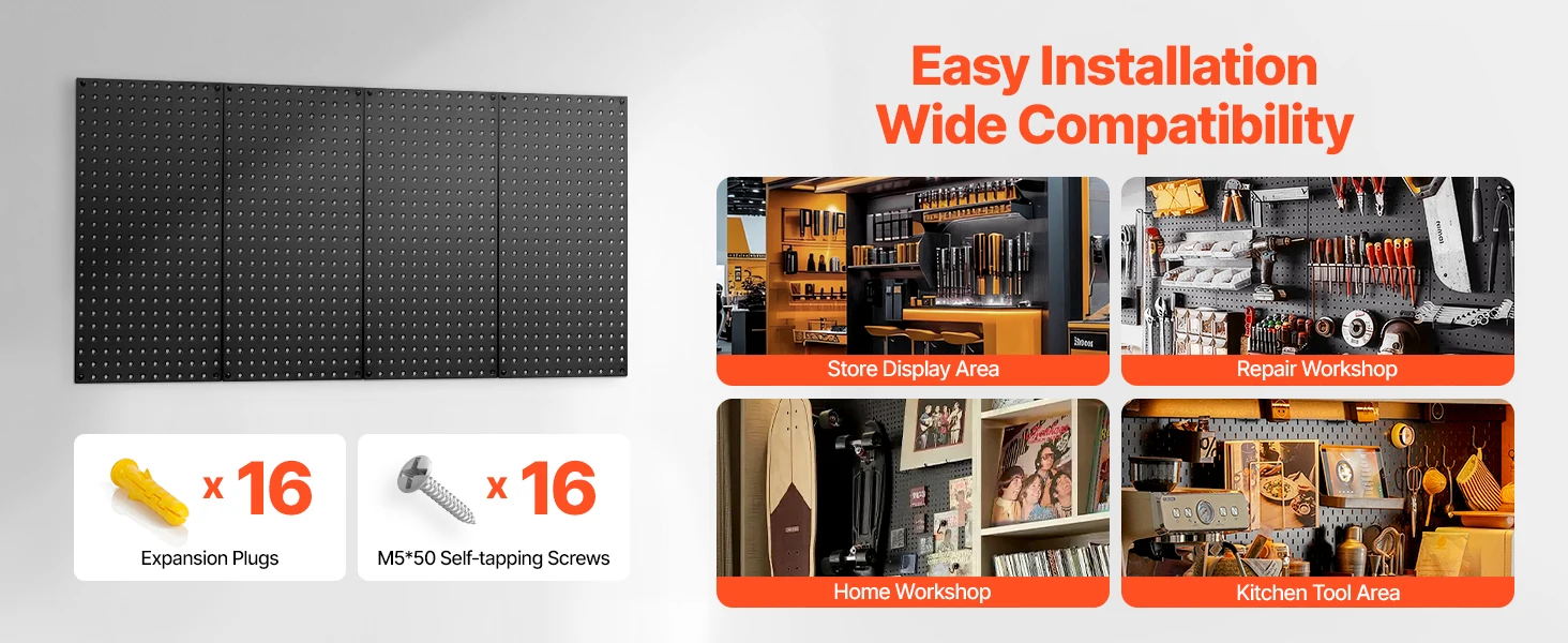 SucceBuy 24" x12" 4pcs Metal Pegboard Panels Steel Wall Tools Organizer Garage Storage Peg Panel for Workbench Office Craft Home