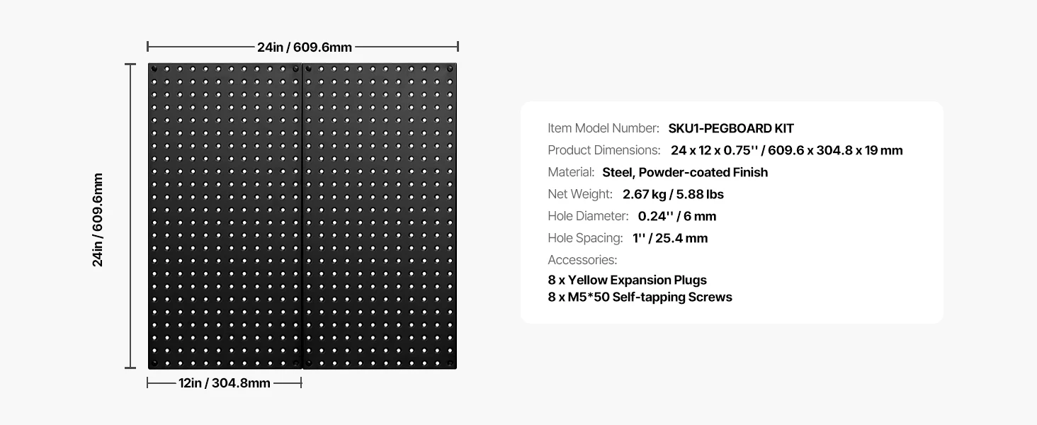 SucceBuy 24" x12" 4pcs Metal Pegboard Panels Steel Wall Tools Organizer Garage Storage Peg Panel for Workbench Office Craft Home