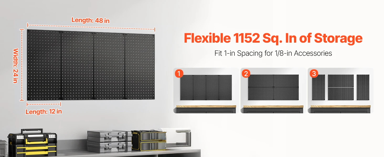 SucceBuy 24" x12" 4pcs Metal Pegboard Panels Steel Wall Tools Organizer Garage Storage Peg Panel for Workbench Office Craft Home
