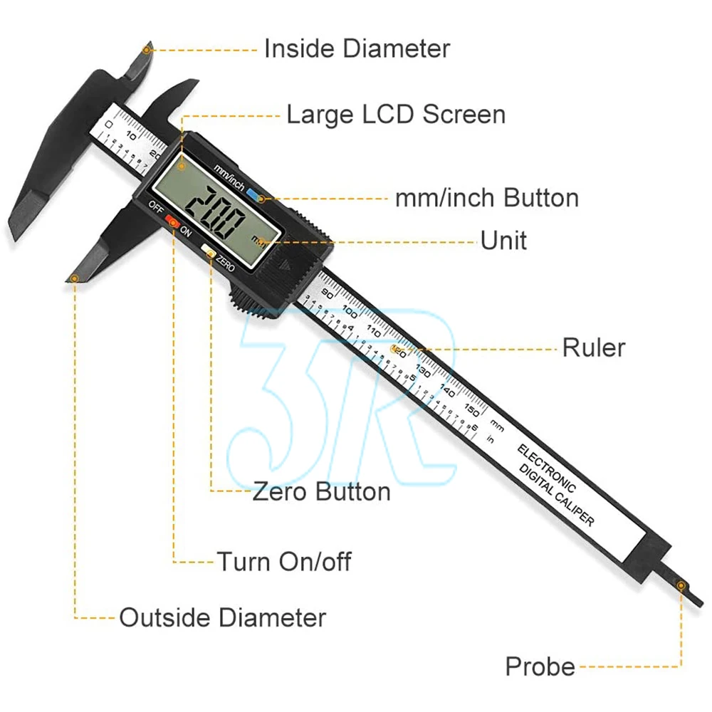 Electronic Digital Vernier Caliper Micrometer Gauge Carbon Fiber150mm 6'' Inch