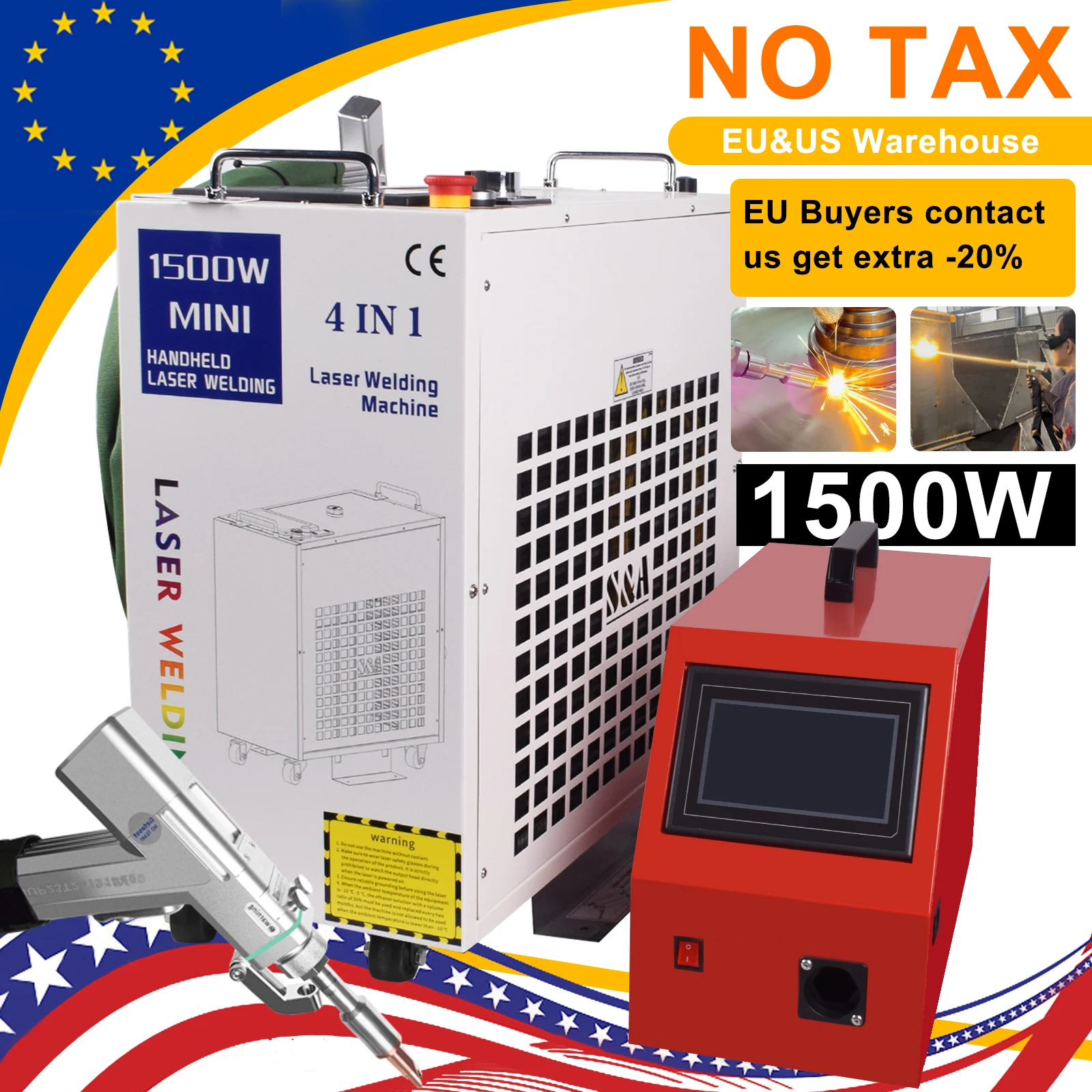 BWT 1500W Laser Welding Machine Fiber Laser Welder Machine 4 in 1 SUP 23T Welding Gun for stainless steel aluminum iron welding