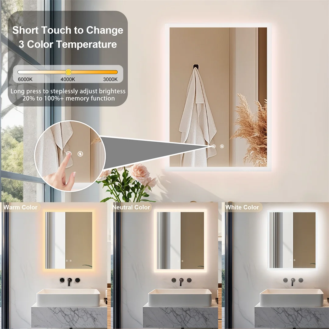 LUVODI 40/50/60/70/80cm Backlit Bathroom Mirror with Touch Sensor Anti Fog Illuminated Vanity Mirror for Modern Bath Decor