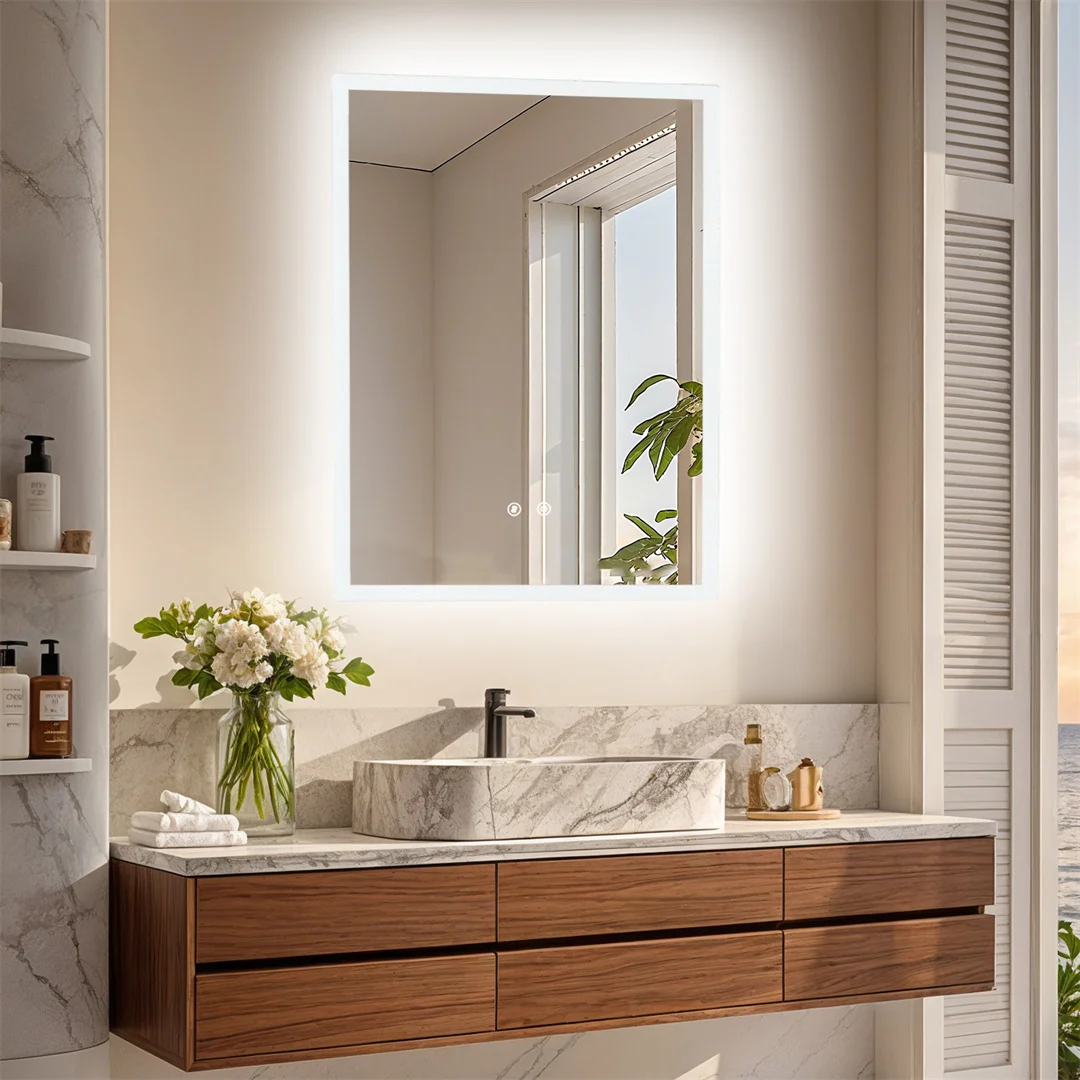 LUVODI 40/50/60/70/80cm Backlit Bathroom Mirror with Touch Sensor Anti Fog Illuminated Vanity Mirror for Modern Bath Decor