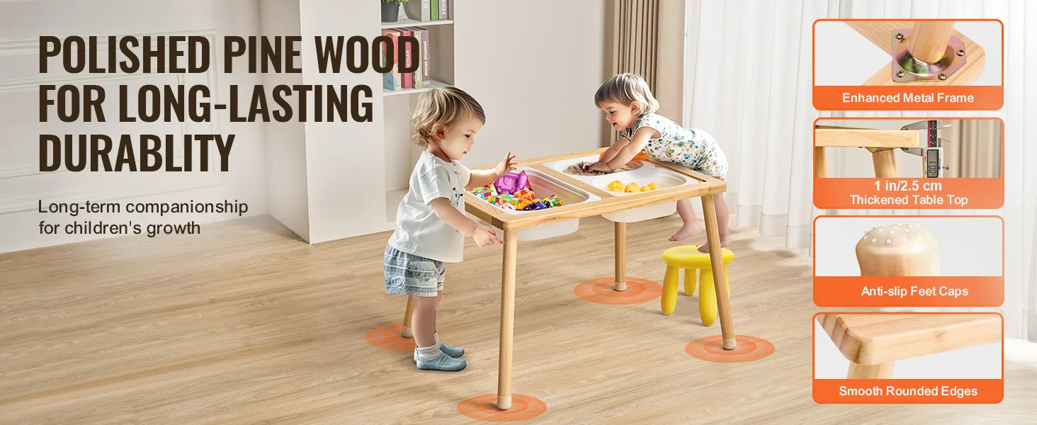 SucceBuy Wooden Sensory Table for Kids Activity with 3 Foldable Storage Bins & Double-Sided Board Indoor/Outdoor for Studying